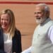 Italian Premier Giorgia Meloni being received by Prime Minister Narendra Modi, at Rashtrapati Bhavan in New Delhi – Photo by Sunil Saxena