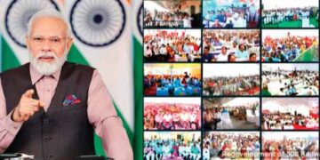PM Modi addressing the foundation stone-laying ceremony for the redevelopment of 508 railway stations across the country, via video-conferencing – PIB Photo