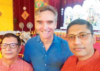 Alex Ellis at a Durga Puja pandal