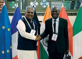 Minister of Labour and Employment Bhupender Yadav with GF Houngbo, DG of International Labour Organisation