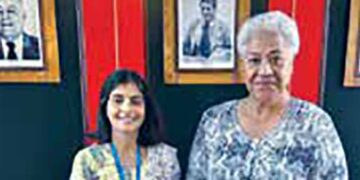 Nisha (left) with Samoa PM Fiamē Naomi Mataʻafa – Unesco