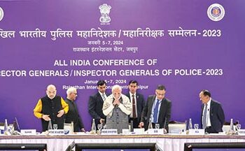 Prime Minister Narendra Modi and Home Minister Amit Shah at the All India Conference of Director Generals/Inspector Generals of Police