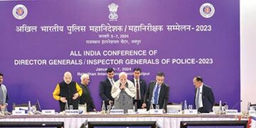 Prime Minister Narendra Modi and Home Minister Amit Shah at the All India Conference of Director Generals/Inspector Generals of Police