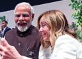 Italy’s PM Giorgia Meloni takes a selfie with PM Modi during the COP28 Summit