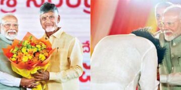 PM Narendra Modi with Chandrababu Naidu and (right) Pawan Kalyan
