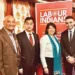 From Left: Krish Raval OBE; Journalist Rajiv Raju Vyas; Coun Deepak Bajaj, Minister Home Office; Seema Malhotra, MP; Hersh Thakrar, Vice-Chair Labour Indians; and Coun Nags Agath, at St James Court, Hotel Taj in London