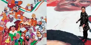 Images of 100 great personalities engraved with colors in 84000 square feet