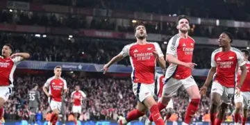 Rice free-kicks inspire Arsenal to first leg win over Madrid in Champions League