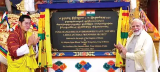 Blitz Bureau NEW DELHI:Prime Minister Narendra Modi on November 10 inaugurated the 1,020 MW Punatsangchhu-II Hydroelectric Project constructed under a bilateral agreement between India and Bhutan, marking a major milestone in the energy partnership between the two countries. The two sides also reached an understanding on the resumption of work on the main dam structure of the 1200 MW Punatsangchhu-I Hydroelectric Project. India has extended a Rs 4,000 crore Line of Credit to Bhutan to spur economic development in the Himalayan country. In another key development to strengthen bilateral cultural ties, Modi announced the granting of land in Varanasi for building a Bhutanese Temple and Guest House in the holy city. Besides, an immigration check post will be set up in Hatisar across Gelephu. The Memoranda of Understanding (MoUs) signed during Modi’s visit include one on cooperation in the field of renewable energy. The MoU seeks to institutionalise the bilateral engagements in the field of renewable energy and aims to work together in solar energy, wind energy, biomass, energy storage, green hydrogen and capacity building in these areas. An MoU on cooperation in health and medicine was signed, and seeks to institutionalise bilateral health cooperation in areas including – drugs, diagnostics and devices; maternal health; prevention and treatment of communicable/noncommunicable diseases; traditional medicine; digital health interventions, including telemedicine; and technical collaboration, joint research and capacity building of health professionals. Another MoU was inked between the PEMA Secretariat, Bhutan and the National Institute of Mental Health and Neuro Sciences (NIMHANS), on Building Institutional Linkage.