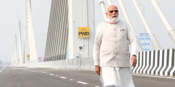 PM Modi inaugurated the Kumar Bhaskar Varma Bridge over the Brahmaputra in Guwahati.