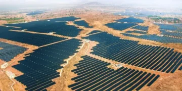 A large solar power park in India