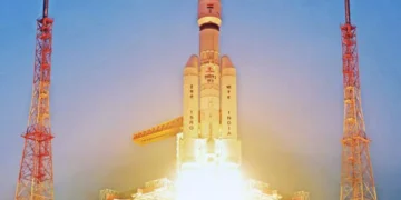 Indian LVM3 rocket on the launch pad, representing the Gaganyaan human spaceflight programme