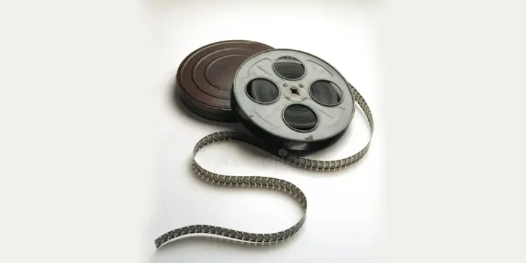 Reels of motion picture film in metal cans