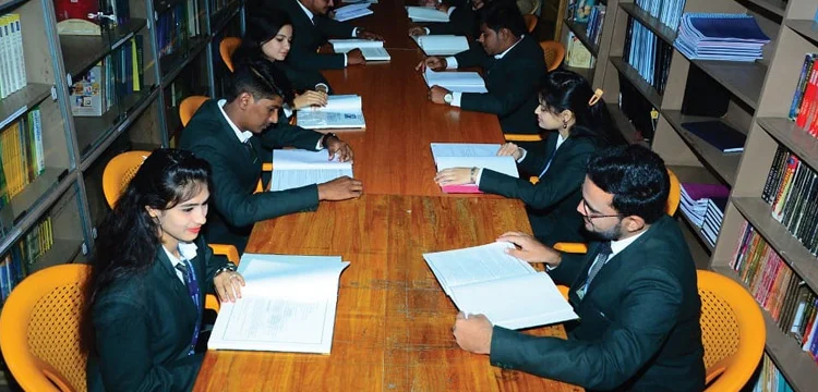 Students at a university campus library in India