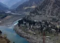 The Chenab river flowing through a mountain valley