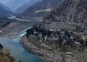 The Chenab river flowing through a mountain valley