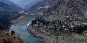 The Chenab river flowing through a mountain valley