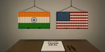 Container port symbolising India–US trade