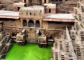 A historic stepwell in Rajasthan with descending stone staircase