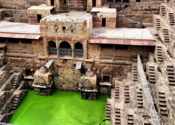 A historic stepwell in Rajasthan with descending stone staircase