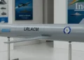 A missile system displayed at a defence exhibition