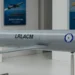 A missile system displayed at a defence exhibition