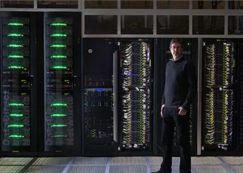 Racks inside a high-performance computing facility